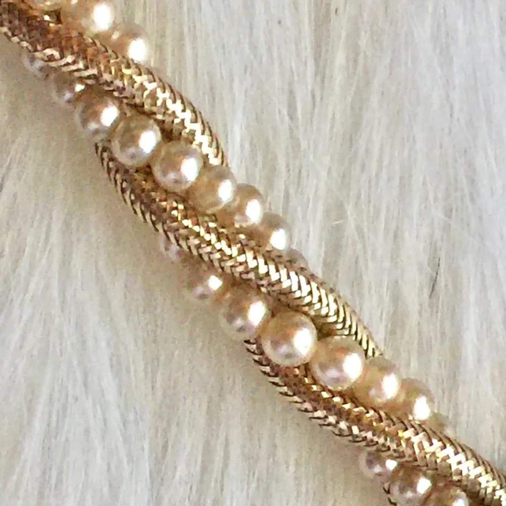 Gold Tone and Faux Seed Pearl Twist Necklace